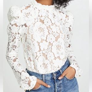 Wayf Puff Sleeve Ivory Lace Top